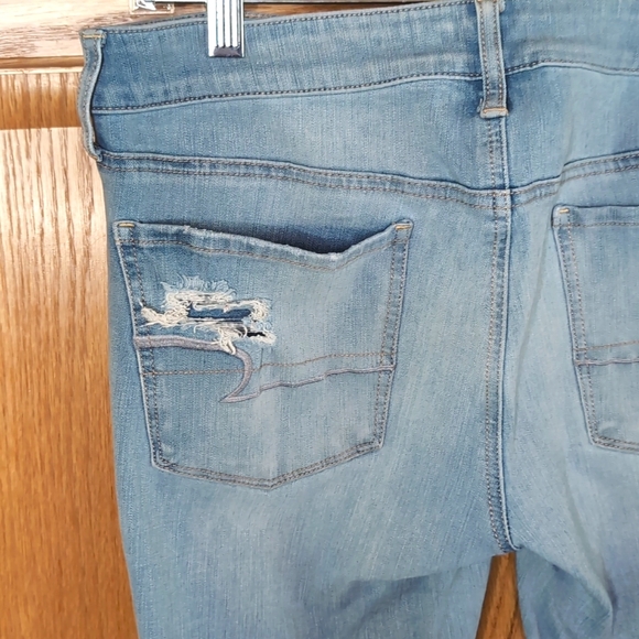 Sz 12 Long American Eagle Faded Blue Skinny Ripped Jeans - Picture 7 of 12